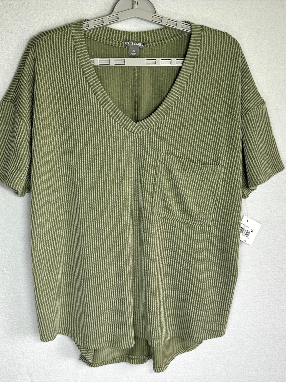 Falls Creek Textured Top Womens XL Olive Green Short Sleeve Pocket Pullover New